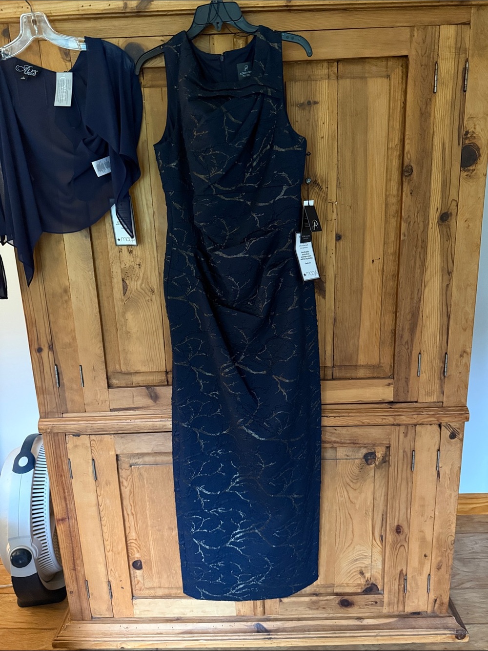 Adrianna Papell Black Maxi Dress with Gold Metallic Accents